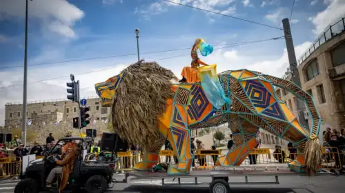 The Purim Unity Parade in Jerusalem, March 25, 2024. Photo by Yonatan Sindel/Flash90.
