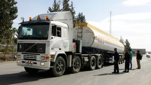 A Palestinian truck carrying fuel is seen after entering Rafah in the southern Gaza Strip, Dec. 5, 2013. Photo by Abed Rahim Khatib/Flash90.