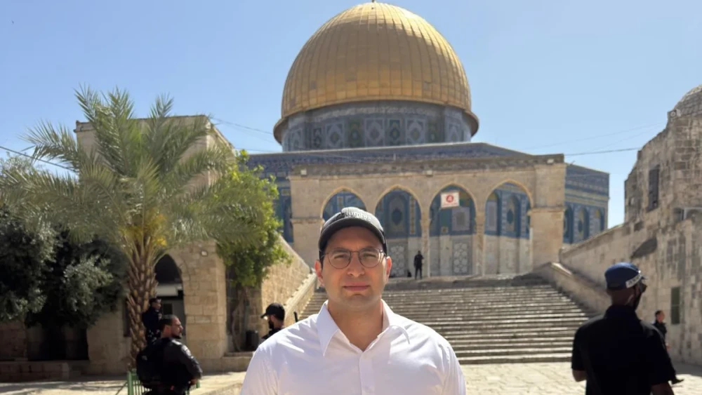 Yitzhak Wasserlauf, Israel's minister for the development of the periphery, the Negev and the Galilee, prays at the Temple Mount holy site in Jerusalem, May 13, 2026. Credit: Courtesy of Yitzhak Wasserlauf.