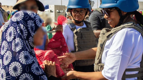 Zaziwe and Zamaswazi (Swazi) Dlamini-Manaway, the granddaughters of Nelson Mandela, distribute aid in Gaza, Sept. 20, 2025. Credit: National Black Empowerment Council (NBEC).