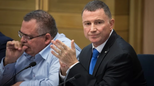 Israeli Knesset Speaker Yuli Edelstein (right) attends the first election committee meeting at the Knesset in Jerusalem, on Dec. 18, 2019. Photo by Hadas Parush/Flash90.