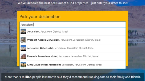 Jerusalem in the Booking.com website. Source: Screenshot.