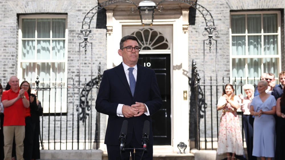 Andy Burnham delivers his inaugural speech as the UK's 59th prime minister outside 10 Downing Street in London, July 20, 2026. Photo by Dan Kitwood/Getty Images.