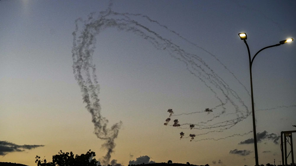 An Israeli air-defense system intercept rockets fired from Lebanon, Sept. 16, 2024. Photo by Ayal Margolin/Flash90.