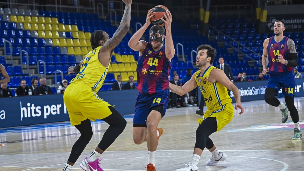 Athletes compete in the EuroLeague basketball match between Maccabi Tel Aviv and Barcelona held at Palau Blaugrana, in Barcelona, Spain on Jan, 6, 2026. Photo by Flash90.