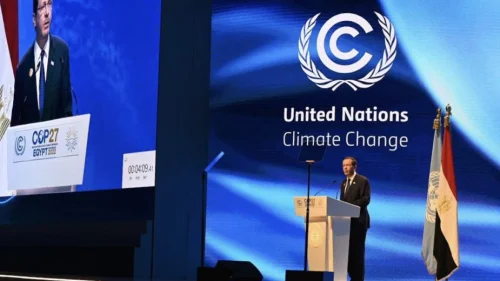Israeli President Isaac Herzog speaks at COP27. Credit: Haim Zach/ GPO.