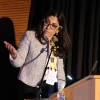 Alma Center President Sarit Zehavi speaks at an event at Kibbutz Lohamei HaGeta'ot on May 21, 2025. Credit: Courtesy of the Alma Center.