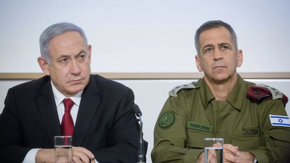 Then-Prime Minister Benjamin Netanyahu and IDF Chief of Staff Lt. Gen. Aviv Kochavi speak to reporters at the Kirya military headquarters in Tel Aviv, Nov. 12, 2019. Photo by Miriam Alster/Flash90.