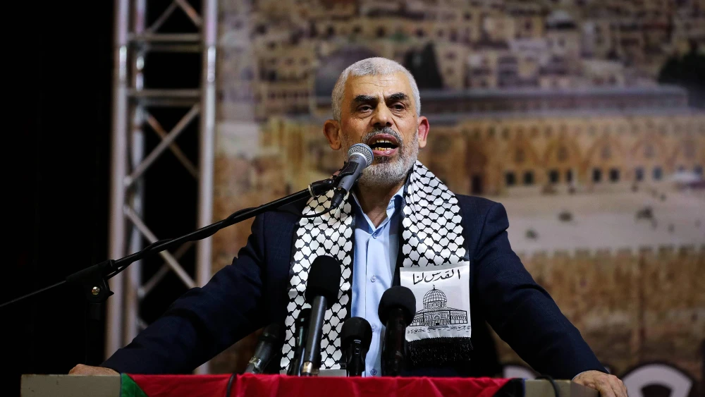 Hamas leader Yahya Sinwar speaks during a conference in Gaza City on Nov. 4, 2019. Photo by Abed Rahim Khatib/Flash90.