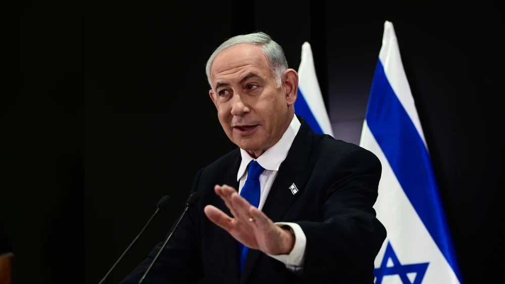 Prime Minister Benjamin Netanyahu holds a press conference at the Defense Ministry in Tel Aviv, April 10, 2023. Photo by Tomer Neuberg/Flash90.