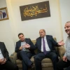 Leader of the Joint Arab List Ayman Odeh (second from left), and party members Ahmad Tibi (second from right), Mtanes Shehadeh (left) and Abd al-Hakim Hajj Yahya, meet at the Knesset on Sept. 22, 2019, Photo by Yonatan Sindel/Flash90.