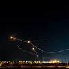 Israel's Iron Dome air-defense system intercepts rockets from the Gaza Strip, as seen from Sderot in southern Israel, Aug. 7, 2022. Photo by Yonatan Sindel/Flash90.