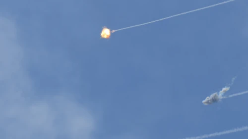Israel's Iron Dome missile-defense system intercepts rockets fired from the Gaza Strip, in the skies over Ashkelon, May 11, 2021. Photo by Tomer Neuberg/Flash90.