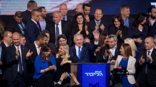 Likud members and supporters celebrate Israel's election results at party headquarters in Tel Aviv on April 9, 2019. Photo by Yonatan Sindel/Flash90.