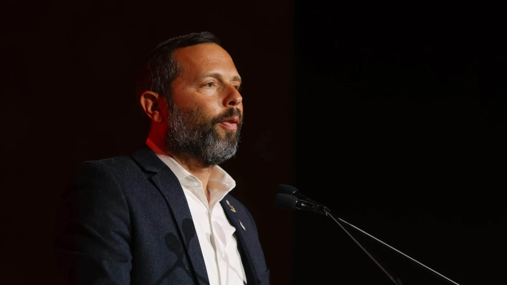 Yesha Council Chairman Israel Ganz addresses the JNS International Policy Summit in Jerusalem, April 28, 2025. Photo by Hillel Meier.