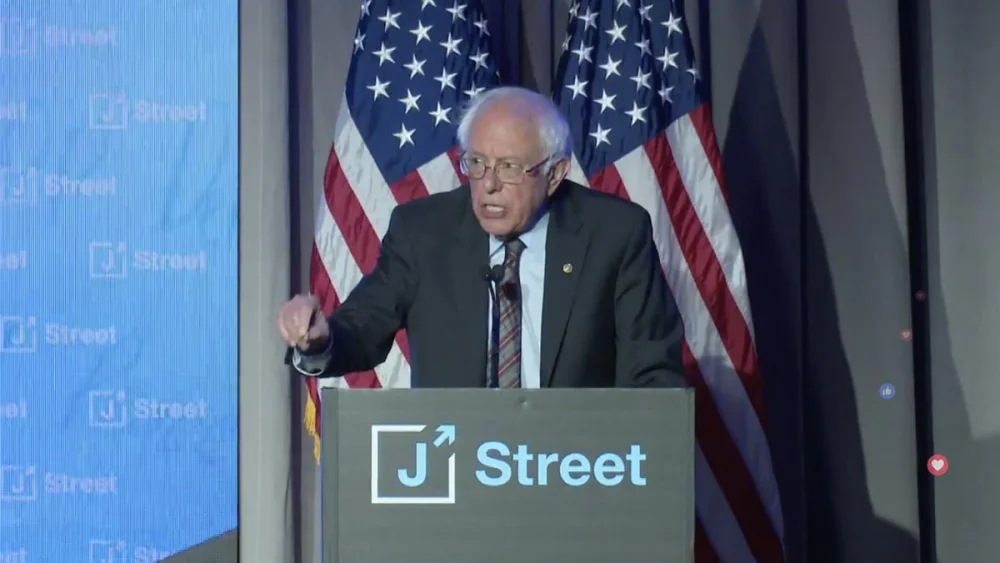 Sen. Bernie Sanders of Vermont speaking at a J Street National Conference in Washington. Source: Screenshot.