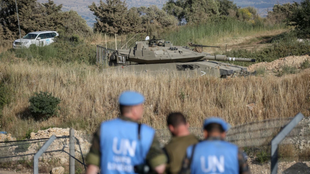 An Israeli Merkava tank takes part in routine maneuvers near the "blue line" drawn by the U.N. to mark Israel's withdrawal from southern Lebanon in 2000, June 2, 2020. Photo by David Cohen/Flash90.