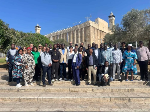 A delegation of prominent African Christian leaders visiting the Cave of the Patriarchs in Hebron, Judea, Oct. 28, 2025. Credit: Courtesy of the Deputy Foreign Minister's Office.