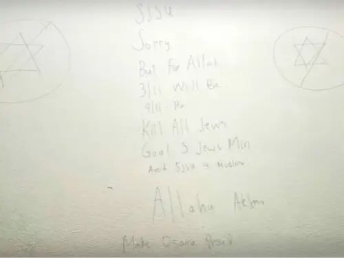 Antisemitic graffiti at San Jose State University reading “Kill all Jews," seen on campus this past week in an image shared by the U.S. watchdog StopAntisemitism on X on March 15, 2026. Source: StopAntisemites/X.
