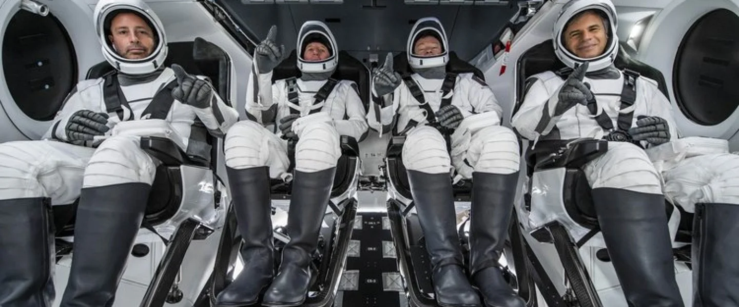 From left: Ax-1 mission specialist Mark Pathy, pilot Larry Connor, commander Michael López-Alegría and mission specialists Eytan Stibbe. Image courtesy of SpaceX.