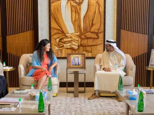Israeli Deputy Foreign Minister Sharren Haskel meets in Abu Dhabi with Ali Rashid Al Nuaimi, Chair of the Defense Interior and Foreign Affairs Committee. Credit: Ohziel S. Lloorca, September 9, 2025.