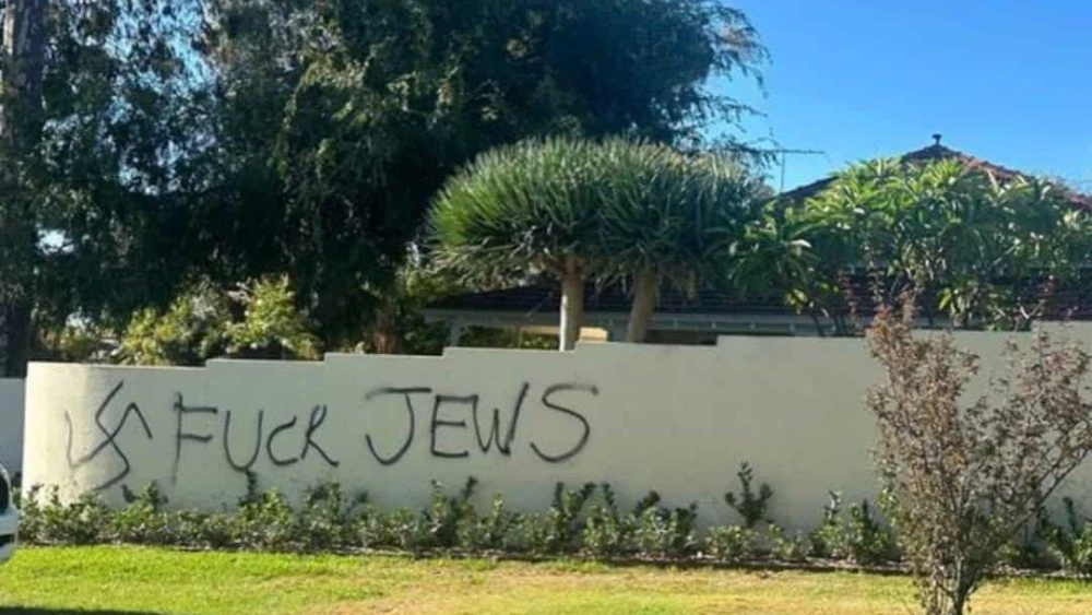 Graffiti discovered in Perth, Australia, on Feb. 2, 2025. Credit: Courtesy of the Australian Jewish Association.