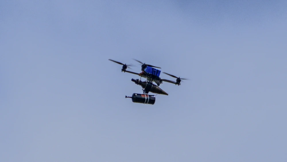 An explosive drone launched by Hezbollah terrorists is seen on Israel's northern border, May 19, 2026. Photo by Ayal Margolin/Flash90.