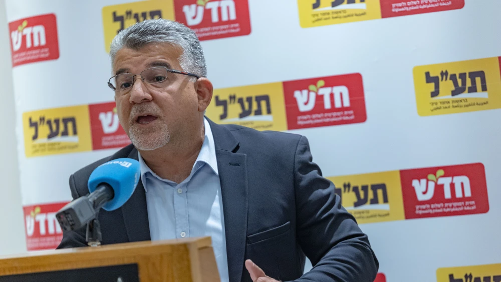 Hadash Chairman Yousef Jabareen speaks during the Hadash–Ta'al faction meeting at the Knesset, the Israeli parliament in Jerusalem, July 6, 2026. Photo by Yonatan Sindel/Flash90.