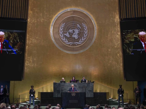 U.S. President Donald Trump delivers an address to the United Nations General Assembly. Sept. 23, 2025. Credit: White House.