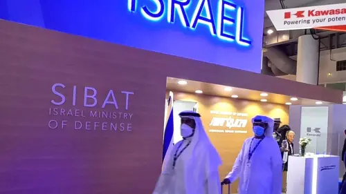 The Israel pavilion at the Dubai Airshow in the United Arab Emirates, November 2021. Credit: Israeli Defense Ministry’s Spokespersons Office.