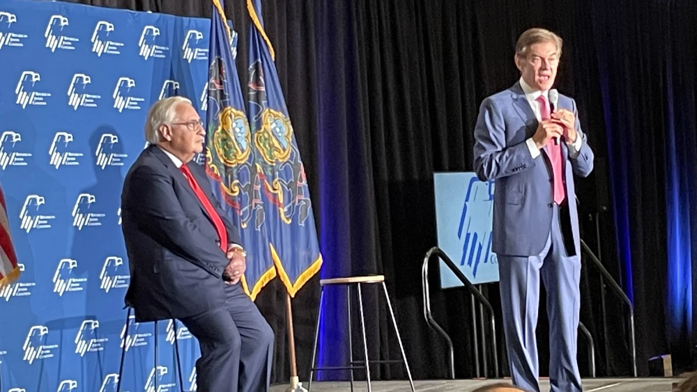 Former U.S. Ambassador to Israel David Friedman and Pennsylvania Senate candidate Dr. Mehmet Oz at a campaign event in Philadelphia on Aug. 17, 2022. Photo by Jonathan S. Tobin.