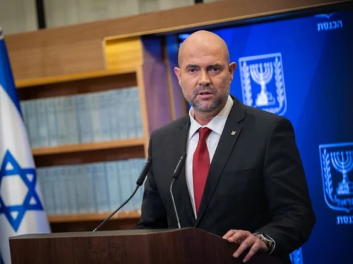 Knesset Speaker Amir Ohana holds a press conference at the parliament in Jerusalem, Sept. 6, 2023. Photo by Yonatan Sindel/Flash90.