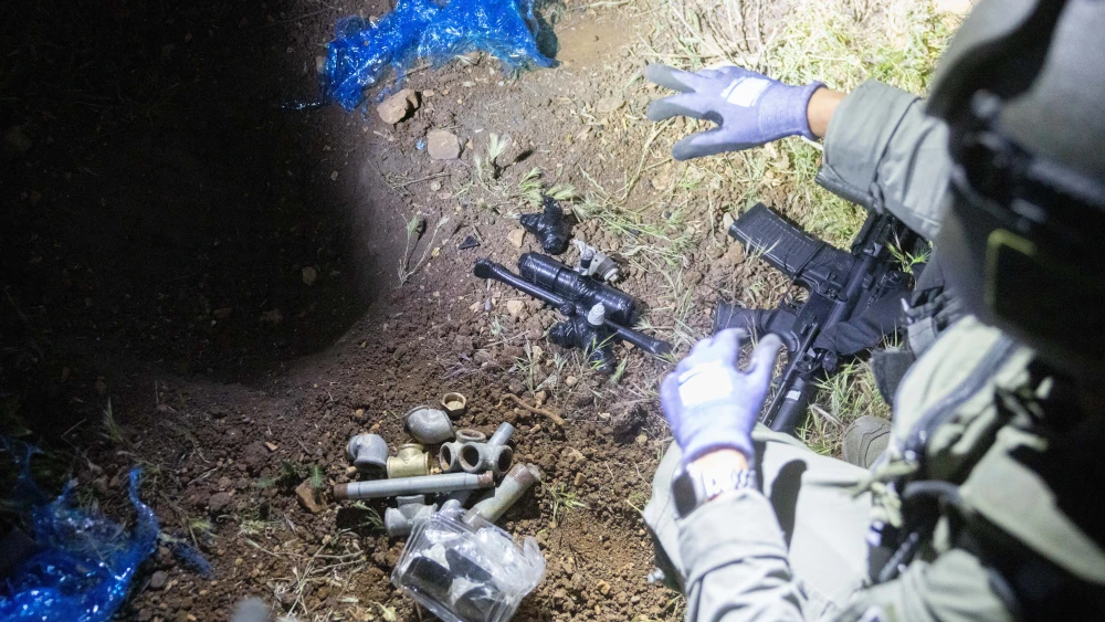 Israel Border Police forces with pipe bombs discovered during an overnight raid in Al-Jib, just north of Jerusalem, May 14, 2026. Credit: Israel Police Spokesperson's Unit.