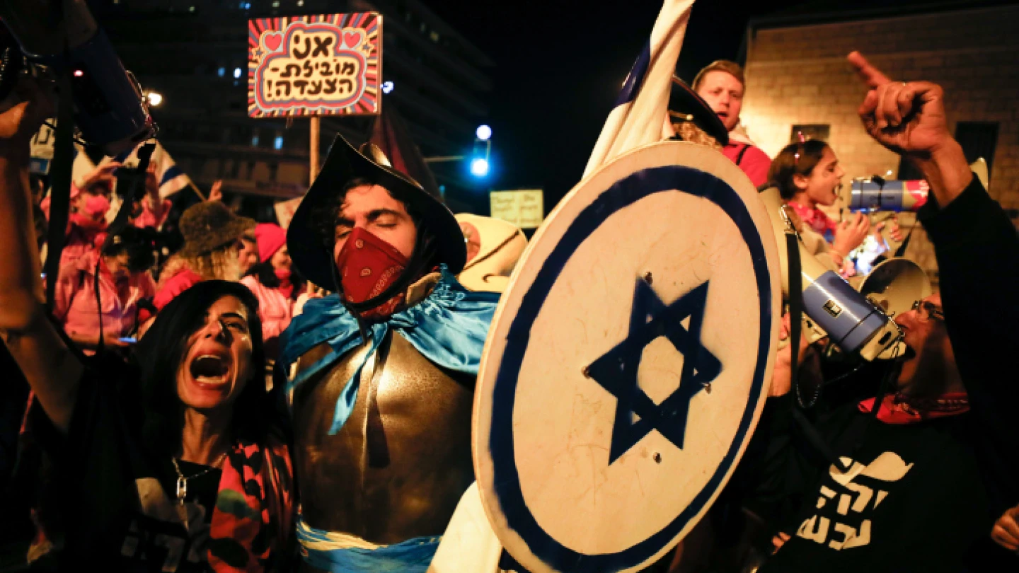Israelis protest against Israeli Prime Minister Benjamin Netanyahu, near the Prime Minister's Residence in Jerusalem on March 13, 2021. Photo by Olivier Fitoussi/Flash90.