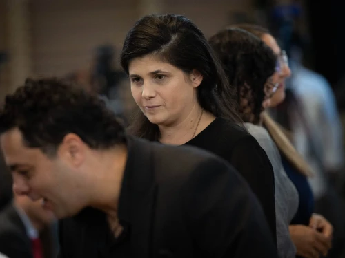 Israeli Deputy Foreign Minister Sharren Haskel attends a ceremony at the Foreign Ministry in Jerusalem Nov. 10, 2024. Photo by Yonatan Sindel/Flash90.