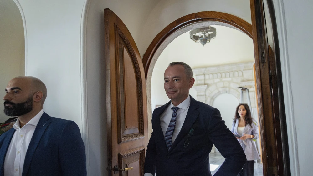 Nickolay Mladenov, the Board of Peace's high representative for the Gaza Strip, arrives at a press conference for the foreign media in Jerusalem, May 13, 2026. Photo by Yonatan Sindel/Flash90.