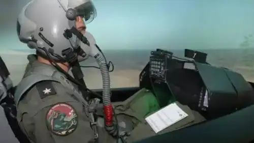 An Israeli Air Force pilot using the simulator to prepare for real-life events. Photo by Gideon Markowitz.