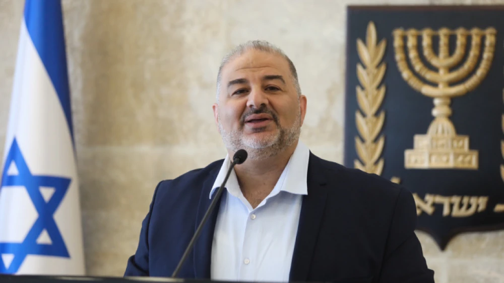 Mansour Abbas, head of the Ra'am Party, leads a faction meeting in the Knesset in Jerusalem on April 19, 2021. Photo by Olivier Fitoussi/Flash90.