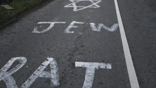 Antisemitic graffiti on a road in Ireland, Dec. 30, 2025. Credit: Courtesy of Rachel Moiselle.