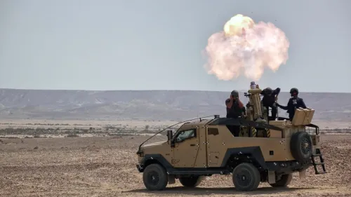 An Elbit Systems mortar munition system mounted on a 4x4 vehicle, May 15, 2023. Credit: Elbit Systems.