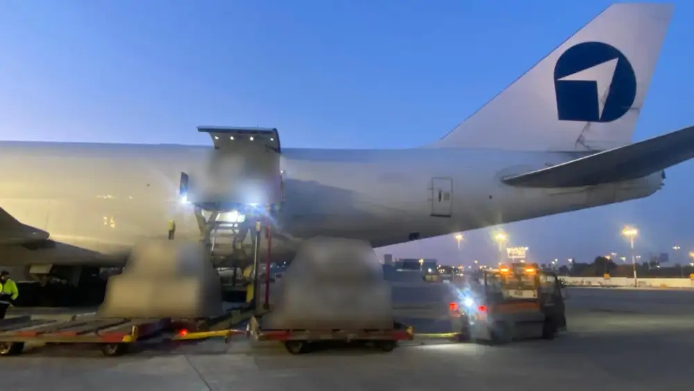 The first cargo aircraft, part of an aerial and maritime airlift to deliver military equipment and munitions to the IDF, lands in Israel, March 2, 2026. Credit: Israel Ministry of Defense.