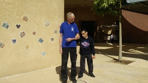 Peter Von Brockhausen (left) and Elad Sair at the Aleh Negev-Nahalat Eran rehabilitation village in southern Israel. Credit: Courtesy Jewish National Fund.