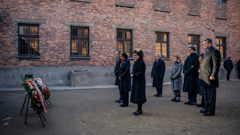 A bipartisan congressional delegation, led by House Speaker Nancy Pelosi (D-Calif.), pays its respects at the Auschwitz. Credit: Nancy Pelosi/Twitter.