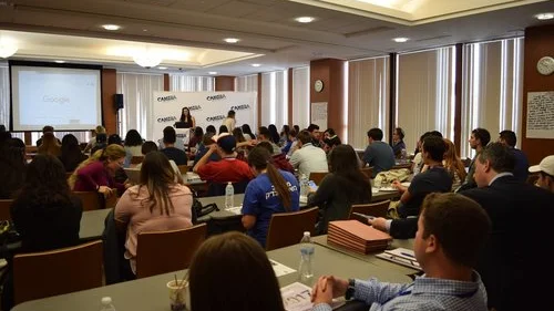 Students participating in CAMERA's seventh annual Student Leadership Training, learning how to make Israel's case to various audiences, including anti-Israel professors and campus activists. Credit: CAMERA.