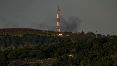 Smoke rises during an exchange of fire between the IDF and Hezbollah terrorists on the border between Israel and Lebanon, Jan. 7, 2024. Photo by Ayal Margolin/Flash90.