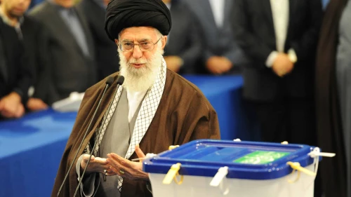 Iran's Supreme Leader Ayatollah Seyyed Ali Khamenei casts the first ballot in elections for Parliament and the Assembly of Experts in Tehran on Feb. 26, 2016. Photo by Scott Peterson/Getty Images.