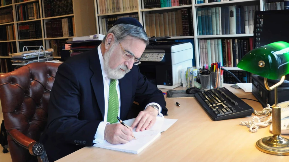 Rabbi Jonathan Sacks in his study. Credit: The Rabbi Sacks Legacy.