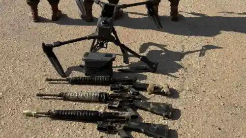 IDF soldiers recovered three M16 rifles after intercepting a drone that crossed into Israel’s western border, Nov. 10, 2025. Credit: IDF.