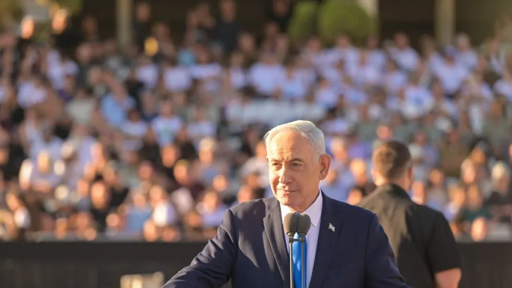 Israeli Prime Minister Benjamin Netanyahu speaks at an IDF officers’ course graduation ceremony at the Bahad 1 training base in southern Israel, Oct. 21, 2026. Photo by Kobi Gideon/GPO.