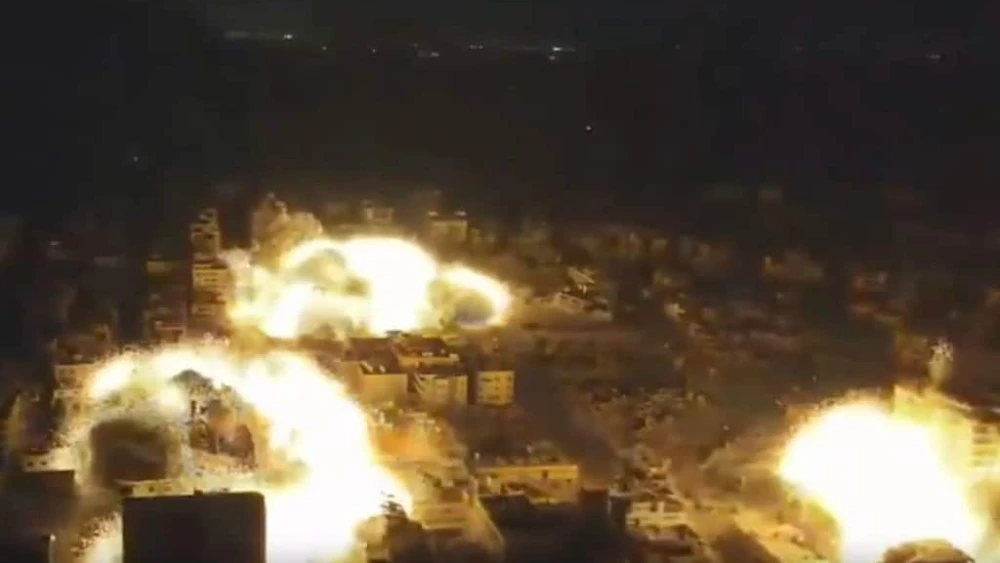 Israeli forces demolish a network of tunnels under and around Rantisi Hospital in Gaza City, Dec. 27, 2023. Credit: Screenshot via IDF Spokesperson.